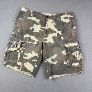 Vintage Aeropostale Cargo Shorts Mens 36‎ / 11" Green Camo Rip Stop Cotton Y2K
